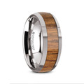 THEKKA Domed Tungsten Carbide Polished Edges Teak Wood Inlaid Mens Wedding Ring - 8mm ~ (J65-179)