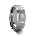 TRINITY Raised Center with Engraved Crosses Tungsten Carbide Ring - 8 mm ~ (J65-111)
