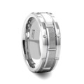 WARWICK Beveled Tungsten Carbide Wedding Band with Brush Finished Center and Alternating Grooves - 8mm ~ (J65-202)