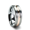 ZEUS Pipe Cut Brush Finished Tungsten Carbide Ring with Rose Gold Plated Groove - 4mm - 10mm