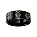 Engraved Princess Mononoke San Mask Black Tungsten Ring Flat Polished Finish - 4mm to 12mm