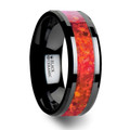 NOVA Black Ceramic Wedding Band with Beveled Edges and Red Opal Inlay - 4mm - 8 mm