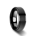 ORION Flat Black Tungsten Ring with Brushed Raised Center & Polished Edges - 6mm & 8mm