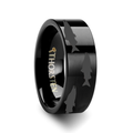 Salmon Fish Sea Print Pattern Ring Engraved Flat Black Tungsten Ring - 4mm - 12mm