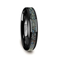 PERMIAN Black Ceramic Dinosaur Bone Inlaid Blue Wedding Ring - Beveled Comfort Fit - 4mm 8mm