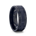 WYNN Black Titanium Alternating Grooved Horizontal Etched Finish Wedding Ring - Beveled Polished Comfort Fit - 8mm