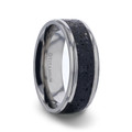 MAUNA Titanium Black and Gray Lava Inlaid Wedding Ring - Polished Beveled Comfort Fit - 8mm