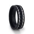 GEAR Titanium Two Toned Wavy Centered Brushed Black Flat Polished Wedding Ring - 8mm