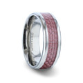 DOMINIQUE Titanium Pink Carbon Fiber Inlaid Flat Wedding Ring - Beveled Polished Comfort Fit - 8mm