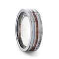 TRIPOLI Wood Inlaid Titanium White Double Deer Antler Edges Wedding Ring - Flat Polished Comfort Fit - 8mm