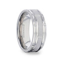 WARRICK Titanium Alternating Grooves Horizontal Etched Finish Wedding Ring - Beveled Polished Comfort Fit - 8mm