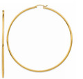 Gold Hoop Earrings 14K Yellow Gold Polished Lightweight Round Tube Hoop Earrings 2x75mm Thickness