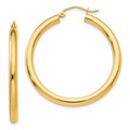 Gold Hoop Earrings 14K Yellow Gold Polished 3x70mm Lightweight Round Tube Hoop Earrings 3mm Thickness