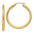 Gold Hoop Earrings 14k Yellow White Gold Diamond-cut Round Hoop Earrings 3mm Thickness