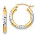 Gold Hoop Earrings 14K & Rhodium Diamond-cut Hoop Earrings 3mm Thickness