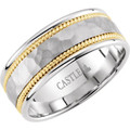 14K-White-and-Yellow-Gold-Hammered-Design-Inlay-8mm-Width-Wedding-Band-Side-View