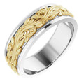 14K-White-and-Yellow-Gold-Raised-Sculptural-Floral-Design-7mm-Wide-Wedding-Band-Side-View1