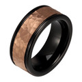 Hammered-Rose-Gold-Plated-Center-Polished-Edges-Black-Tungsten-8mm-Comfort-Fit-Wedding-Band-Side-View1