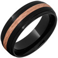 Black-Diamond-Ceramic-Domed-Grooved-Edges-14K-Rose-Gold-Center-Inlay-in-Bark-Finish-and-Stone-Finished-Black-Ceramic-Wedding-Side-View1