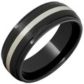 Black-Diamond-Ceramic-Domed-8mm-Grooved-Edges-Sterling-Silver-Inlay-with-Stone-Finish-Wedding-Band-Side-View1