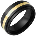 Black-Diamond-Ceramic-Flat-8mm-Grooved-Edges-2mm-18K-Gold-Inlay-Wedding-Band-Side-View1