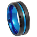 Black-Tungsten-with-Grooved-Center-and-Blue-Center-and-Inside-8mm-Wedding-Band-Full-View