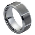Tungsten-Ring-Brushed-Flat-Top-and-Vertical-Grooves-Beveled-Edges-8mm-Wedding-Band-Full-View