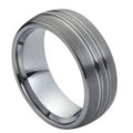 Tungsten-Ring-Brushed-Top-with-Double-Grooves-Dome-8mm-Wedding-Band-Full-View