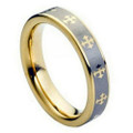 Tungsten-Ring-Brushed-Center-and-Gold-Color-with-Cross-Design-5mm-or-8mm-Wedding-Band-Full-View-1