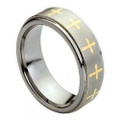 Tungsten-Ring-with-Yellow-Encircled-with-Gold-plated-Cross-Stepdown-Edge-8mm-Wedding-Band-Full-View-1