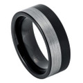 Black-Tungsten-with-Brushed-Flat-Top-and-Half-Black-Half-White-8mm-Wedding-Band-Full-View-1