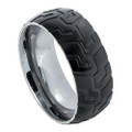 Tungsten-Ring-with-Black-Tire-Tread-Raised-Design-9mm-Wedding-Band-Full-View-1