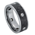 Tungsten-Ring-with-6-Bezel-set-CZ-in-Woven-Black-Carbon-Fiber-Inlay-8mm-Wedding-Band-Full-View-1