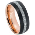 Rose-Gold-Tungsten-with-Black-and-Meteorite-Design-Pattern-Inlay-8mm-Wedding-Band-Full-View-1