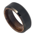 Black-Tungsten-Ring-with-Brushed-Finish-Beveled-Edges-and-African-Sapele-Mahogany-Wood-Inside-8mm-Wedding-Band-Full-View-1