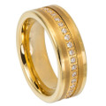 Gold-Tungsten-Ring-Set-with-Clear-CZ-in-Center-Groove-and-Polished-Edges-8mm-Wedding-Band-Full-View-1