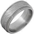 Titanium-Rounded-Edge-Grooves-8mm-Comfort-Fit-with-Center-Bark-Hand-Finish-Wedding-Band-Full-View