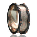 Award-Winning-Handcrafted-Mokume-Gane-Comfort-Fit-8mm-with-Zirconium-Rails-and-14K-Rose-Gold-Rivets-Wedding-Band-Full-View