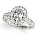 Oval Diamond Engagement Halo Milgrain Leaf Design 1/2-Carat 1-Carat to 3-Carats in 14K 18K White Yellow Gold or Platinum