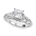 Princess Cut Diamond Engagement Ring Floral Openwork Design 1/2-Carat 1-Carat to 5-Carat in 14K 18K White Yellow Gold or Platinum