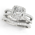 Engagement Bridal Princess-Cut Diamond Halo Ring Set 1/2-Carat 1-Carat to 2-Carat in 14K 18K White Yellow Gold or Platinum