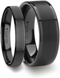 Roy Rose Jewelry Black Tungsten Ring with Brushed Finish and Polished Edges Unique Matching Couple Wedding Ring Set -4mm & 8mm Wide Style Name: VULCAN (Set of Two Rings)