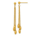 Solid 24K Gold Polished and Faceted Barrel Bead 3-Strand Post Dangle Earrings