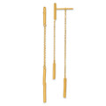 Solid 24K Gold Polished Double Bar with Au900 Back and Post Dangle Earrings