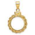 Wideband Distinguished Gold Coin Bezel Pendant Mounting - 13 - 34.2 Coin Size in mm - 10K Yellow Gold - Polished Rope and Diamond-cut with Bail