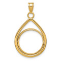 Wideband Distinguished Gold Coin Bezel Pendant Mounting - 16.5 - 32.7 Coin Size in mm - 10K Yellow Gold - Polished Lightweight Teardrop - Prong Set with Bail