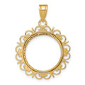 Wideband Distinguished Gold Coin Bezel Pendant Mounting - 16.5 - 32.7Coin Size in mm - 10K Yellow Gold - Polished Diamond-cut Fancy - Prong Set with Bail