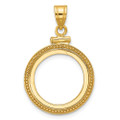 Wideband Distinguished Gold Coin Bezel Pendant Mounting - 16.5 - 32.7 Coin Size in mm - 10K Yellow Gold - Polished and Beaded with Bail