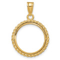 Wideband Distinguished Gold Coin Bezel Pendant Mounting - 16.5 - 32.7 Coin Size in mm - 10K Yellow Gold - Polished Casted Rope - Prong Set with Bail