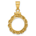 Wideband Distinguished Gold Coin Bezel Pendant Mounting - 13mm - 39.5mm Coin Size - 14K Yellow Gold - Polished Rope - Prong Set Top with Bail